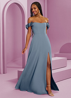 Barbie ♥ Azazie Robes de demoiselle d'honneur Robe Trapèze Convertible en Mousseline de soie Épaule décolletée Violet Crépusculaire image8