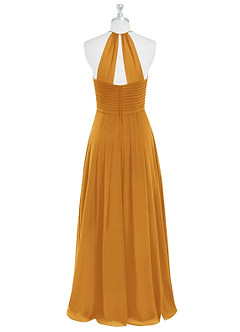 Azazie Ginger Bridesmaid Dresses Butterscotch A-Line Halter Pleated Chiffon Dress image7