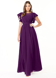 Azazie Daphne Modest Bridesmaid Dresses A-Line Ruffled Chiffon Floor-Length Dress image1