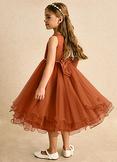 Azazie Lass Flower Girl Dresses Burnt Orange A-Line Bow Tulle Dress image3