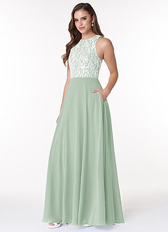 Azazie Kate Final Sale Agave A-Line Lace Chiffon Dress image3