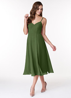 Azazie Clarissa Bridesmaid Dresses Olive A-Line V-Neck Chiffon Dress image4