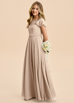 Azazie Cady Junior Taupe A-Line Pleated Chiffon Dress image7