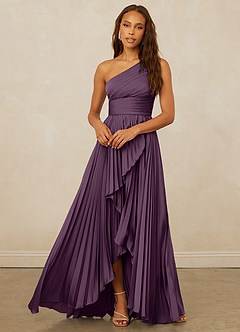 Christian Siriano Bridal for Azazie 1008 Robes de demoiselle d'honneur Robe Trapèze en Satin extensible Ue épaule Prune image5