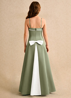 Azazie Izel Girls Formal Flower Girl Dresses Ivory Pistachio A-Line Pleated Matte Satin Dress image7