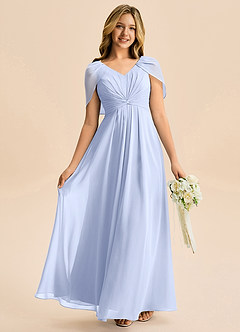 Azazie Emma Junior Robe Trapèze en Mousseline de soie Plissée Eis image1