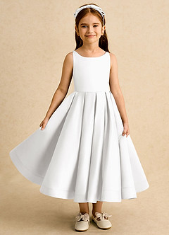 Azazie Babs Blumenmädchenkleider Ballkleid Plissee Matte Satin Kleid Weiß image2