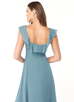 Azazie Jinny Bridesmaid Dresses Moody Blue A-Line Square Neckline Ruched Chiffon Dress image6