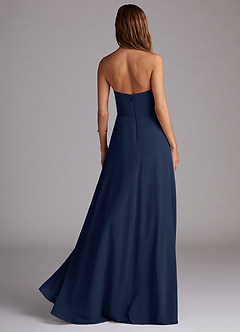 Azazie Wren Vestidos de damas de honor Vestido de Azul Marino Oscuro de Gasa de Corte en A Convertible con Corte Lateral image2
