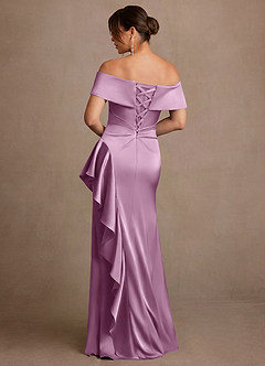 Azazie Kirsty Mère de la mariée Robes Robe Fourreau en Satin extensible Épaule décolletée Glycine image2