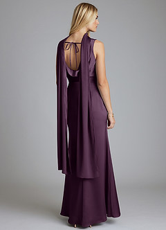 Azazie Tallie Bridesmaid Dresses Plum Mermaid Pleated Stretch Satin Dress image4
