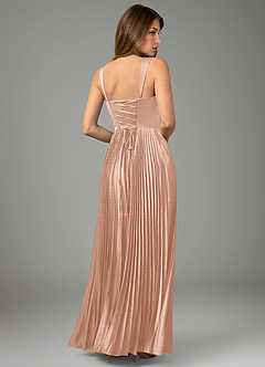 Azazie Avenelle Bridesmaid Dresses Rose Gold A-Line Corset Stretch Satin Dress image2