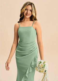 Azazie Buzzy Junior Matcha Sheath Pleated Chiffon Dress image2