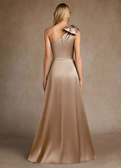 Azazie Easton Mother of the Bride Dresses Taupe A-Line One Shoulder Stretch Satin Dress image3
