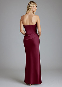 Azazie Lenya Bridesmaid Dresses Mulberry Sheath Pleated Stretch Satin Dress image2