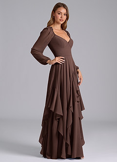 Azazie Karan Bridesmaid Dresses Ganache A-Line Long Sleeve Chiffon Dress image5