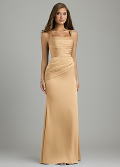 Azazie Vada Vestidos de damas de honor Vestido Oro de Satén Elástico de Corte Sirena con Corsé image4