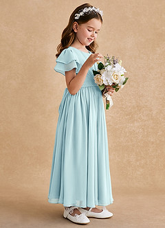 Azazie Ali Flower Girl Dresses Sea Glass A-Line Pleated Chiffon Dress image5