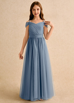 Azazie Yuna Girls Formal Abiti da Ragazza di Fiori Abito A-Line in Tulle a Spalla Scoperta Crepuscolo image6