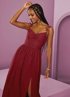 Barbie ♥ Azazie Jurken voor bruidsmeisjes Jurk van Chiffon met A-Lijn Geplooid Granaatappel image3