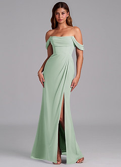 Azazie Johana Jurken voor bruidsmeisjes Converteerbaar Jurk van Chiffon met Zeemeermin Off the Shoulder Agave image7