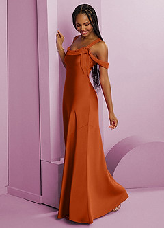 Barbie ♥ Azazie Bridesmaid Dresses Burnt Orange Sheath Pleated Stretch Satin Dress image11