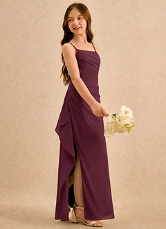 Azazie Cannoli Girls Formal Flower Girl Dresses Cabernet A-Line Pleated Chiffon Dress image4