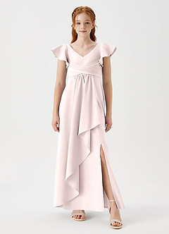 Azazie Omari Junior Blushing Pink A-Line Pleated Stretch Crepe Dress image7