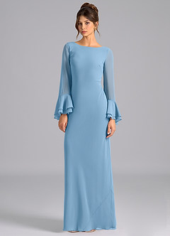 Azazie Leone Brautjungfernkleider Meerjungfrau-Linie Korsett Chiffon Kleid Stahlblau image5