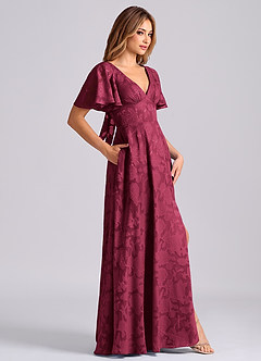 Azazie Kimber Brautjungfernkleider A-Linie mit Taschen Blumen-Burnout Kleid Burgunderrot image3