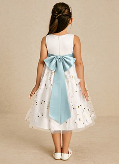 Azazie Pollie Flower Girl Dresses Ivory Mist A-Line Bow Tulle Dress image2