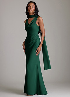 Azazie Linelle Robes de demoiselle d'honneur Robe Sirène en Mousseline de soie Plissée émeraude image4