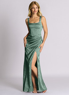 Azazie Mero 신부 들러리 드레스 인어 주름진 자카드 바닥 길이 드레스 image5