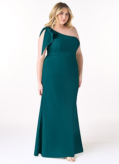 Azazie Rinna Bridesmaid Dresses Peacock Mermaid One Shoulder Stretch Crepe Dress image7