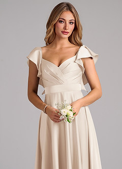 Azazie Leilani Bridesmaid Dresses White Alabaster A-Line Ruched Stretch Satin Dress image5