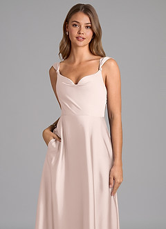 Azazie Beatrice 신부 들러리 드레스 A라인 스윗하트 네크라인 스트레치 새틴 바닥 길이 드레스 image7