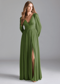Azazie Norah Robes de demoiselle d'honneur Robe Trapèze en Maille Olive image3