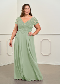 Azazie Dunja Mère de la mariée Robes Robe Trapèze en Mousseline de soie Col V en dentelle Vert Sauge image9
