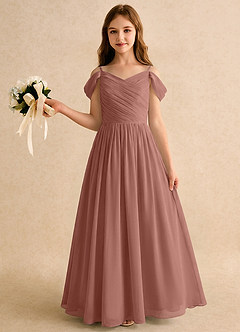 Azazie Chelo Girls Formal Flower Girl Dresses Cedar Rose A-Line Pleated Chiffon Dress image3
