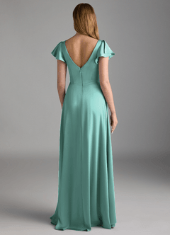 Azazie Omari Bridesmaid Dresses Aqua A-Line Stretch Satin Dress image2