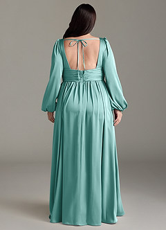 Azazie Norah Bridesmaid Dresses Aqua A-Line Stretch Satin Dress image8
