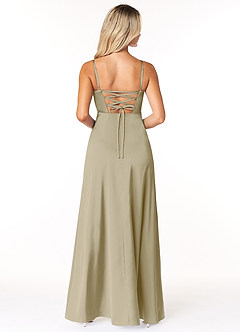 Azazie Marchella Bridesmaid Dresses Moss Green A-Line Corset Stretch Satin Dress image2