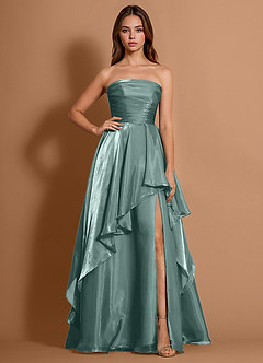 Dahlia Light Green Satin Faced Chiffon Ruffled A-line Prom Dress image4