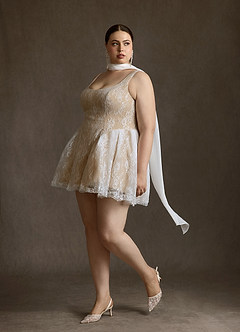 Azazie Dawn Wedding Dresses Diamond White Nude A-Line Lace Dress image10