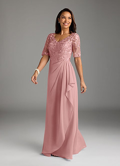Azazie Amedeus Mother of the Bride Dresses Dusty Rose A-Line V-Neck Lace Chiffon Dress image1