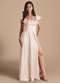 Azazie Bondi Bridesmaid Dresses Rose Gold A-Line Bow Metallic Satin Dress image4
