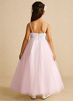 Azazie Buttercup Robe Demoiselle D'honneur Fillette Robe Trapèze en Tulle Dentelle Ivoire Rose Rougissant image6