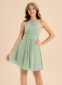 Azazie Bonnie Junior Dusty Sage A-Line Pleated Chiffon Dress image5