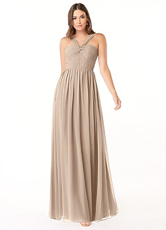 Azazie Dionne Final Sale Taupe A-Line Corset Chiffon Dress image1