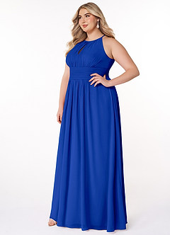 Azazie Bonnie Bridesmaid Dresses Royal Blue A-Line Keyhole Ruched Chiffon Dress image8